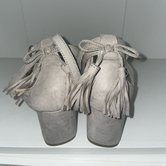 Gray tassel heels gray suede heels block heels ankle strap heels - Picture 2 of 10